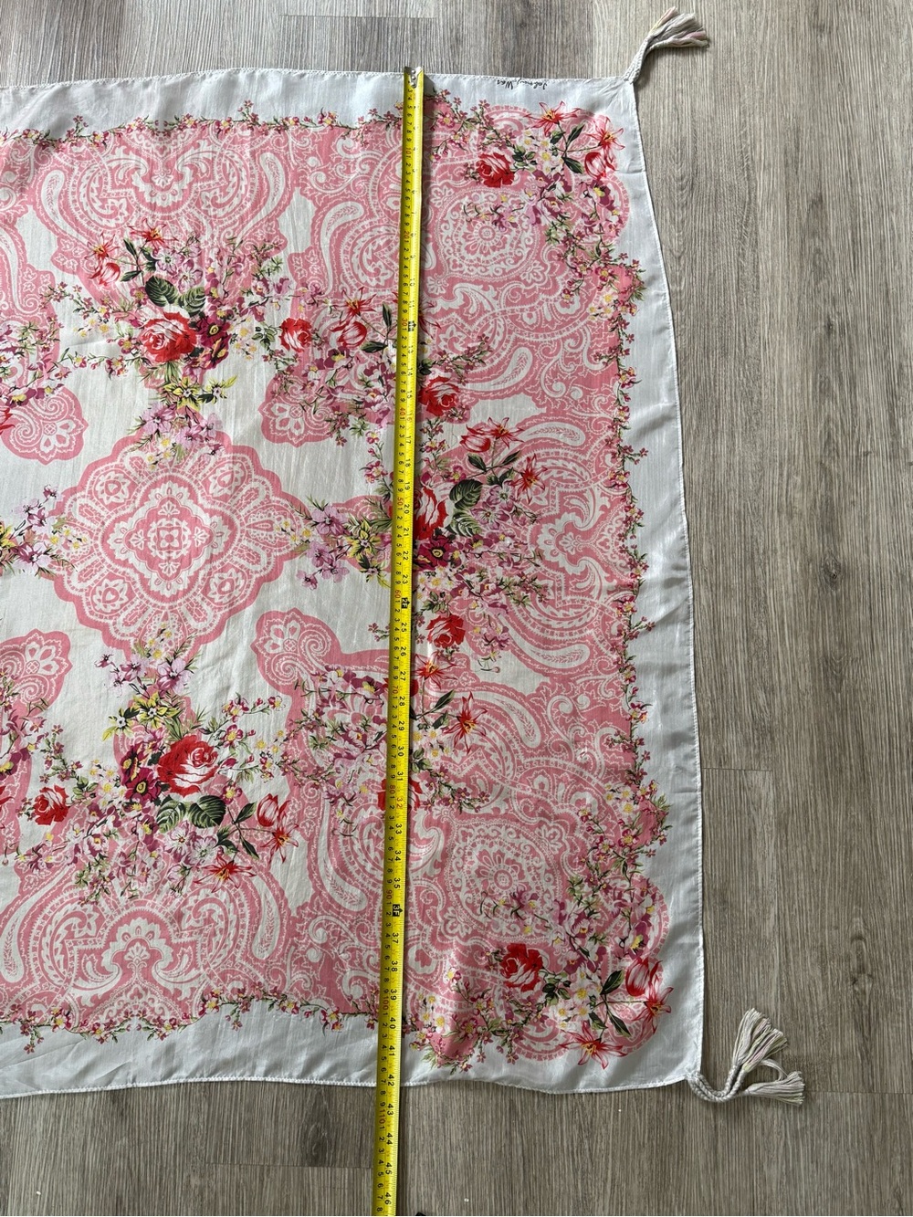 Johnny Was 100% Silk Floral Paisley Tassel Scarf - Picture 5 of 7